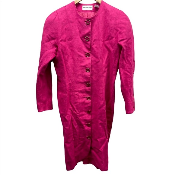 Nipon Petites Linen Pink MIDI Dress Lined Button Front Women’s Size 4 Vintage - Picture 1 of 5